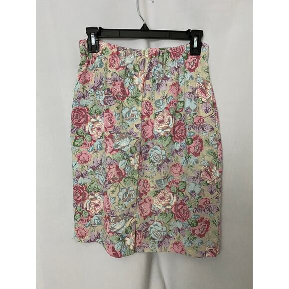 Vintage 1980s Pastel Floral Pencil Skirt Cotton Made in USA SMALL - Picture 2 of 6